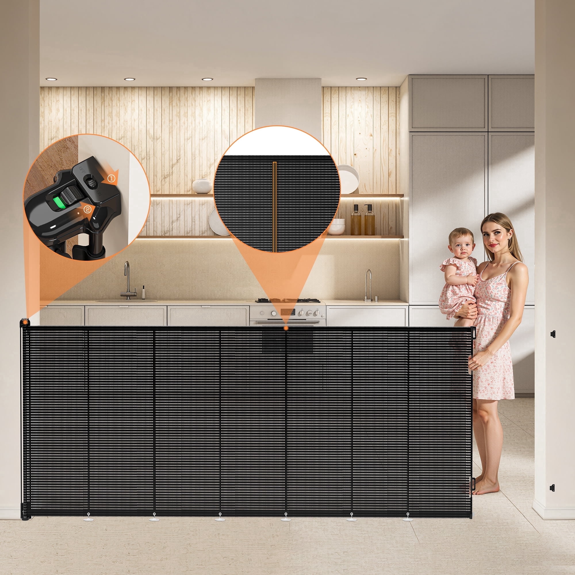 TULILLO Retractable Baby Gate 200" Extra Wide, 48in Tall, Double Lock, Retractable Dog Gate for Doorways Stairs Hallways Indoor and Outdoor, Gray