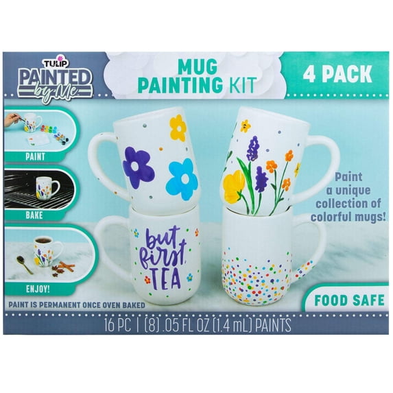 Tulip Painted by Me Mug Painting Craft Kit, 16 Piece Set with 4 Mugs, 8 Paint Pots and 4 Brushes