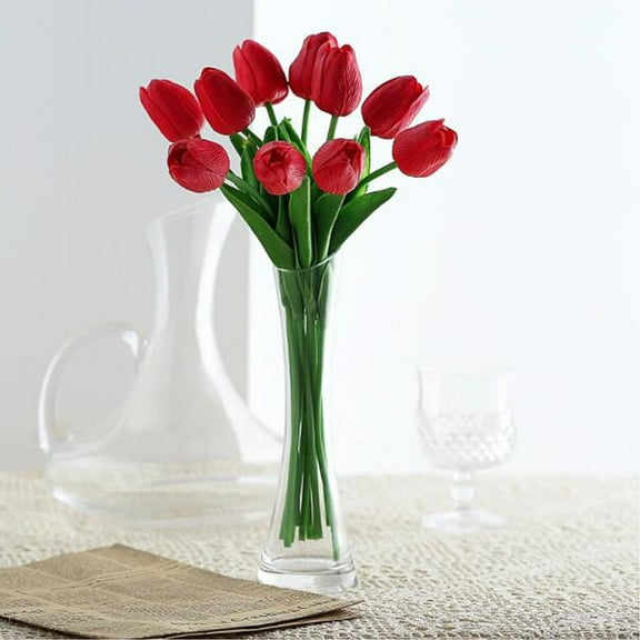 TULUDA 10 Pcs Fake Tulips Artificial Flowers, Real Touch Red Tulips for Home Kitchen Decor, Wedding Bouquet Decorations, Office Floral Arrangements, Romantic for Valentine's(Red)