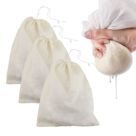 TULUDA 3 Pcs Drawstring Bags, Reusable Spice Bags for Cooking, Coffee Tea Brew Bags, Cotton Mesh Bags for Making Broth and Soups (Beige)