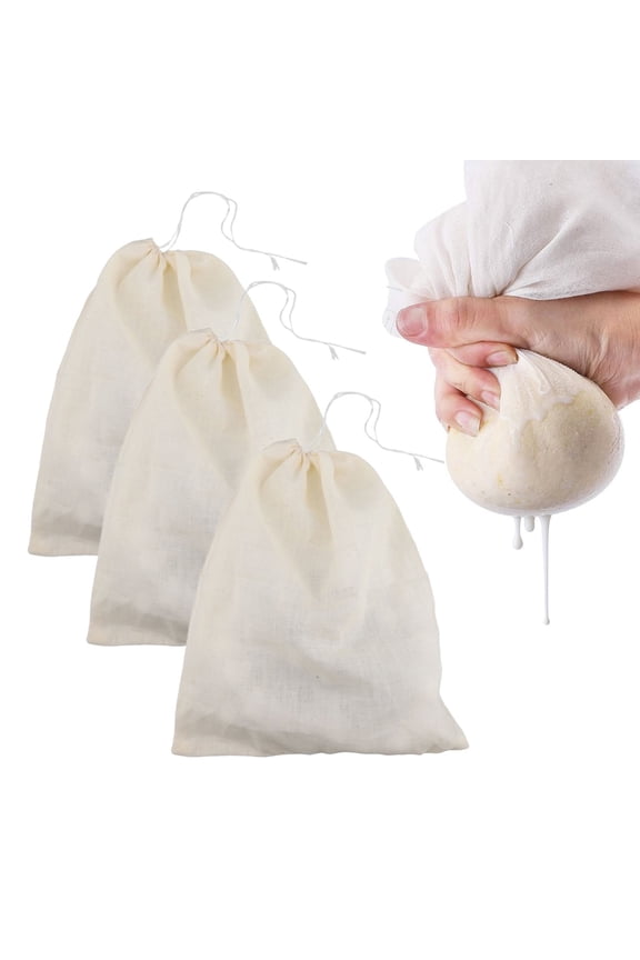 3 Pcs Drawstring Bags, Reusable Spice Bags for Cooking, Coffee Tea Brew Bags, Cotton Mesh Bags for Making Broth and Soups (Beige)