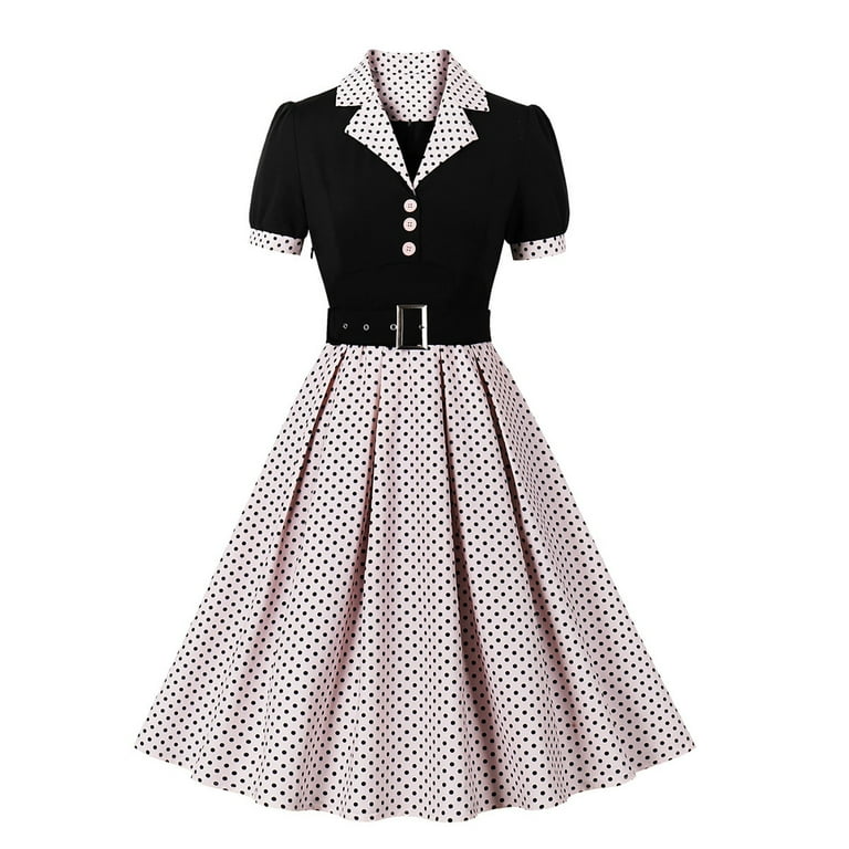TULUDA Casual Dresses for Women Vintage Dress Cocktail Party Swing Costume 1950s Polka Dot Dress Casual A Line Work Dress With Belt Summer Dress