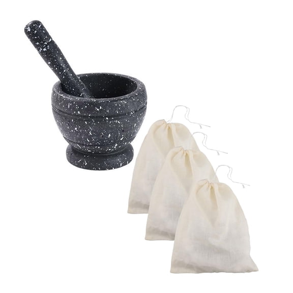 TULUDA Mortar and Pestle Set and 3 Pcs Reusable Spice Bags for Cooking , Make Fresh Sauce Sauce at Home, Grinding Bowl, Spice Grinder (Z）