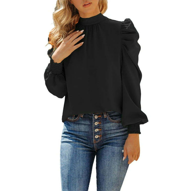 Bell Sleeve Standing Collar Shirt Long Sleeve Tops Bell Sleeve Standing Collar Shirt Long Sleeve Tops