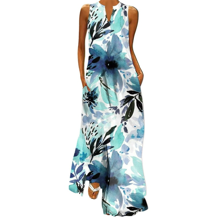 Floral Print V-Neck Sleeveless Split Dress Floral Print V-Neck Sleeveless Split Dress