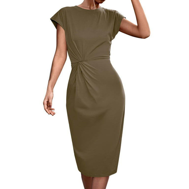 Knitting Slim Knee Length Pure Color Sleeveless Bodycon Dress
