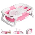 thumbnail image 1 of TUMAJUP Collapsible Baby Bathtub for Infants and Toddlers with Bath Net and Thermometer-Hot Pink, 1 of 6