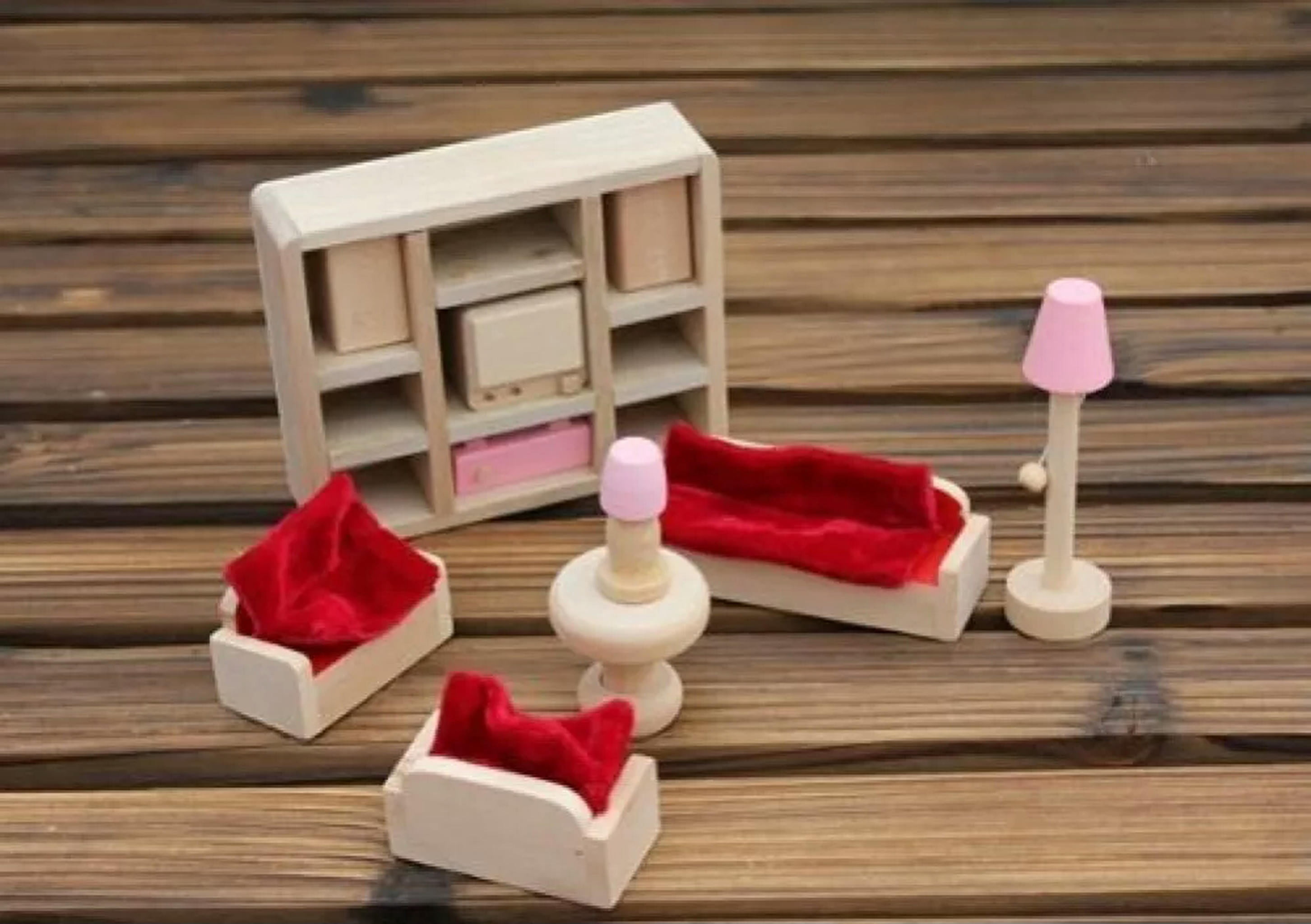 TUMALL 11PCS Natural Wooden Doll House Furniture for Lounge Room (Not