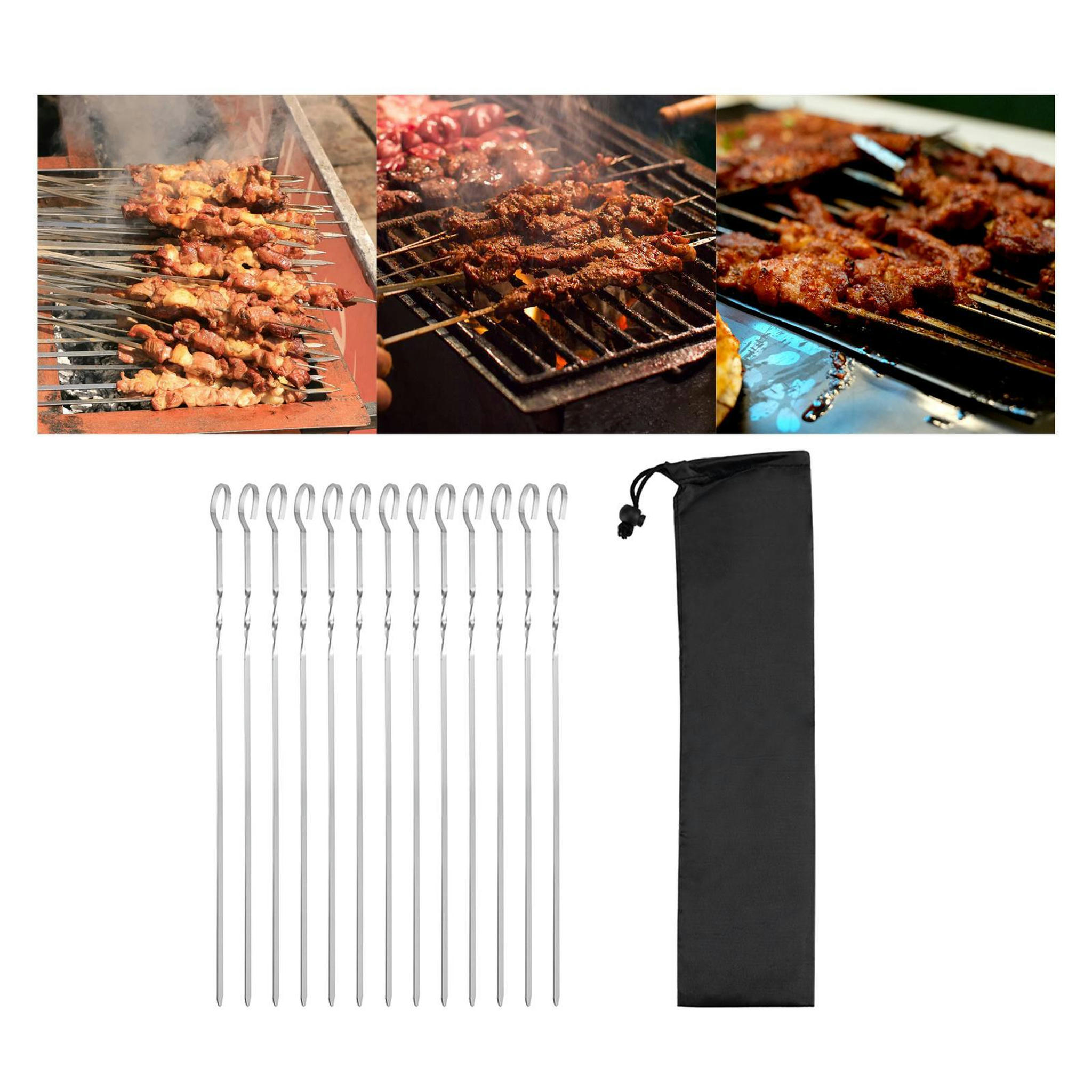 TUMALL 12Pcs Kabob Skewers BBQ Skewers Flat Long Metal Skewers for