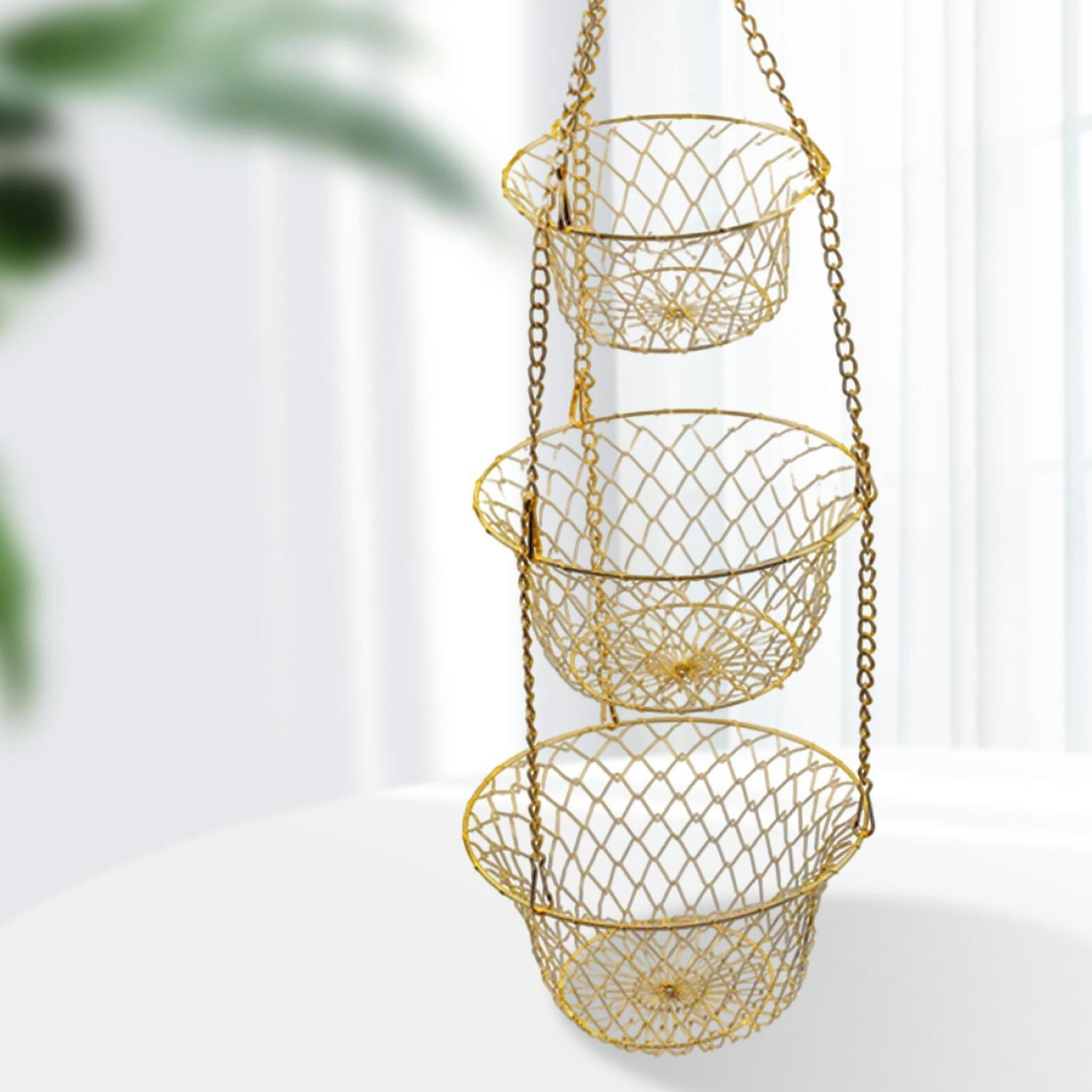 TUMALL 3 Tiered Hanging Fruit and Vegetable Basket Metal Hanging Basket