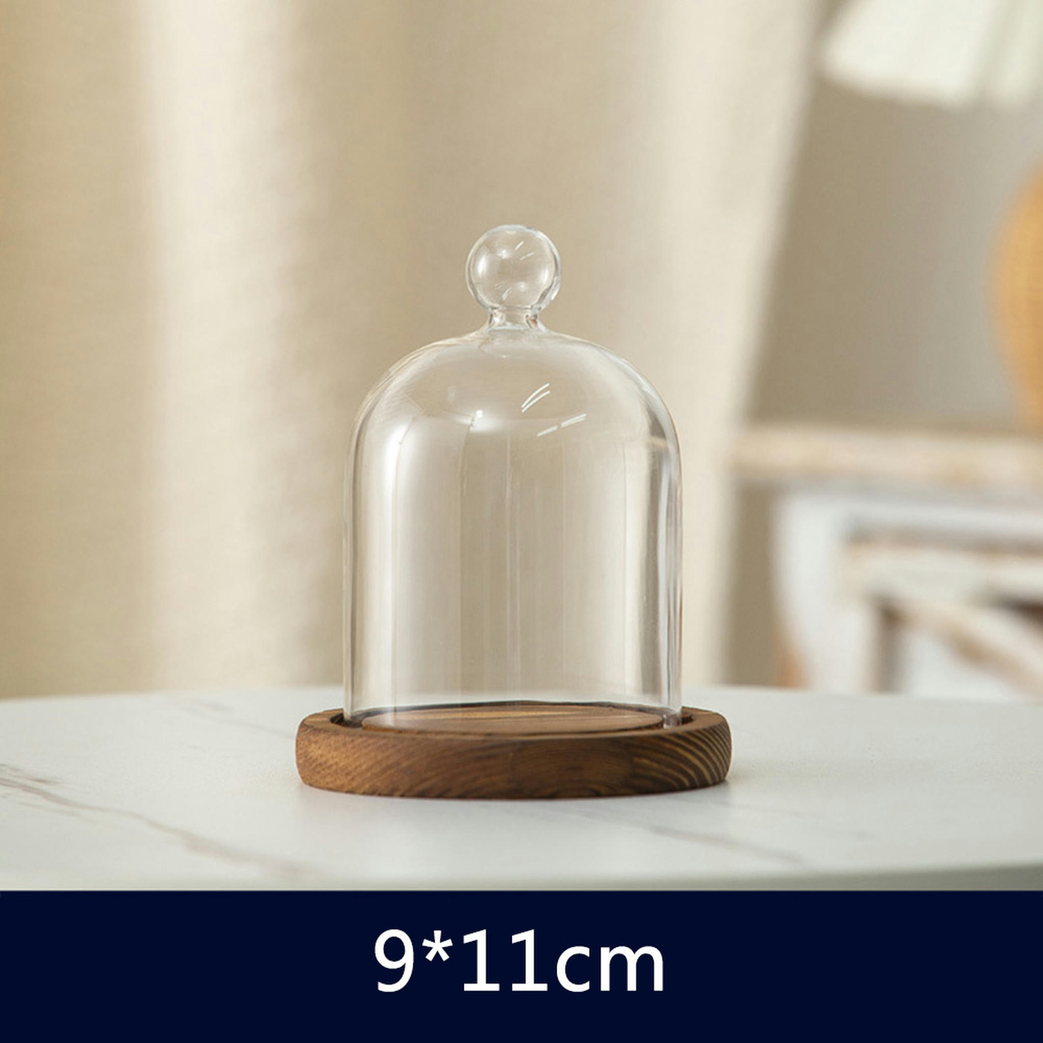 TUMALL Clear Glass Dome Display Cover Antique Wood Base Garden ...