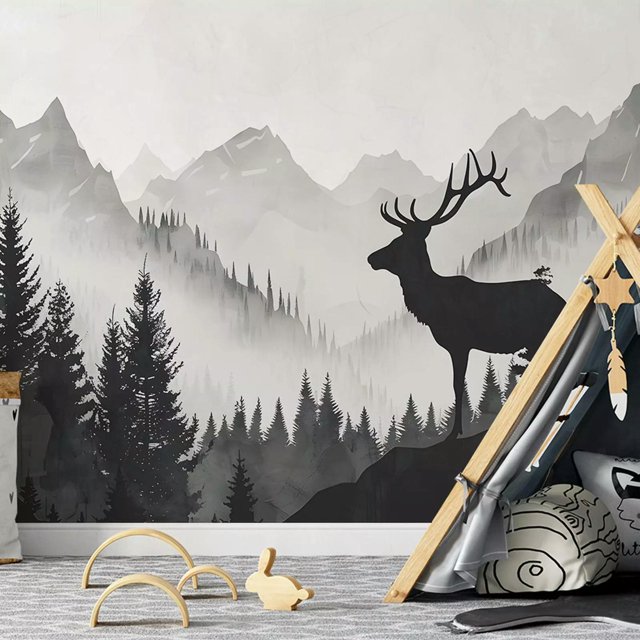 TUMALL Deer Decals Mountain Forest Elk Wall Paper Peel and Stick Large