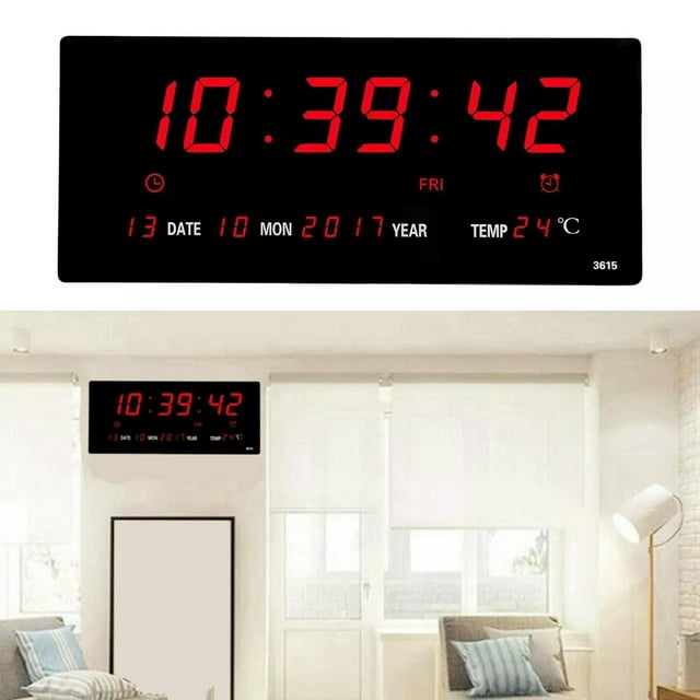 TUMALL LED Digital Wall Clock Calendar Large Display w/ Indoor