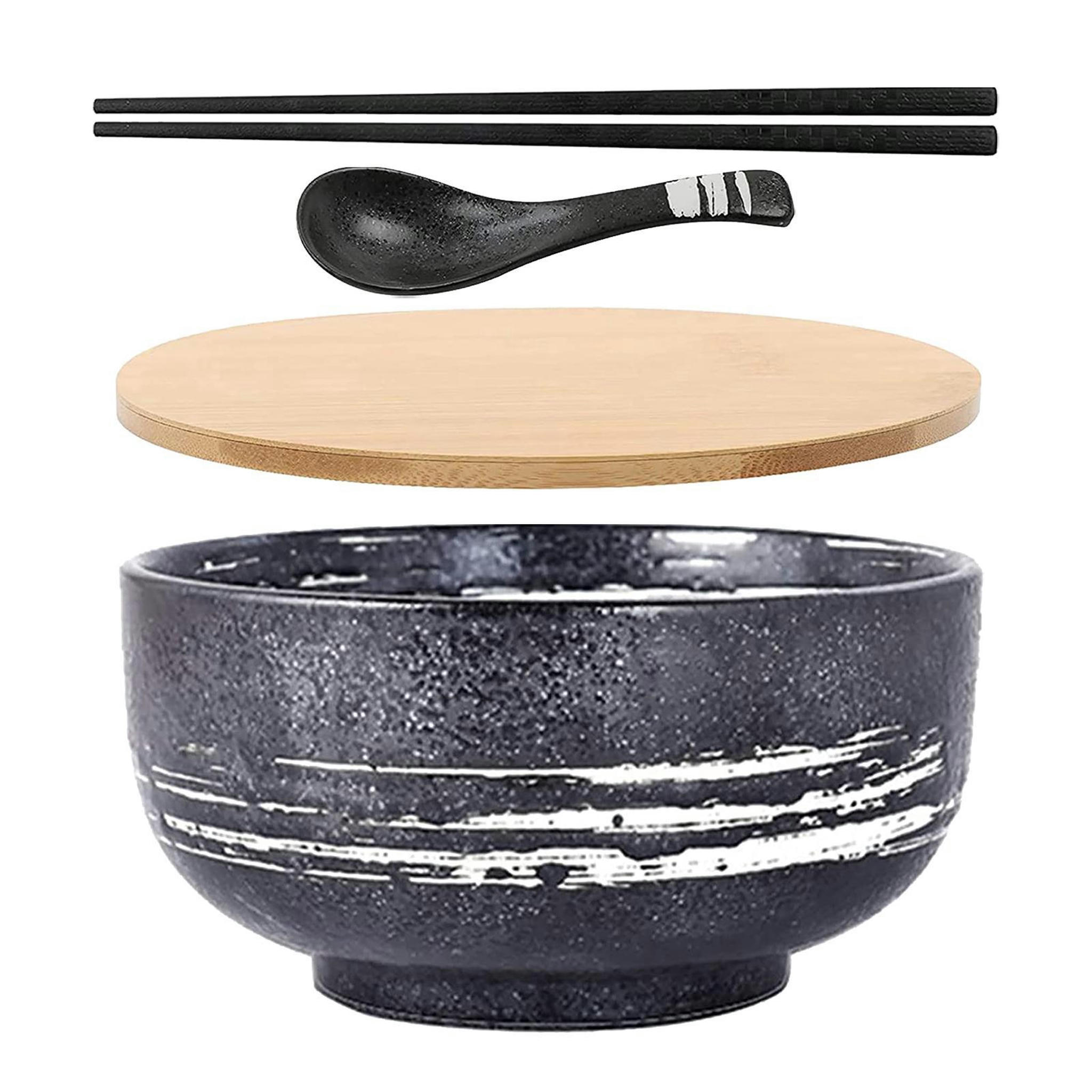 TUMALL Large Noodles Safe Stackable Porcelain for Rice Udon SobaBlack