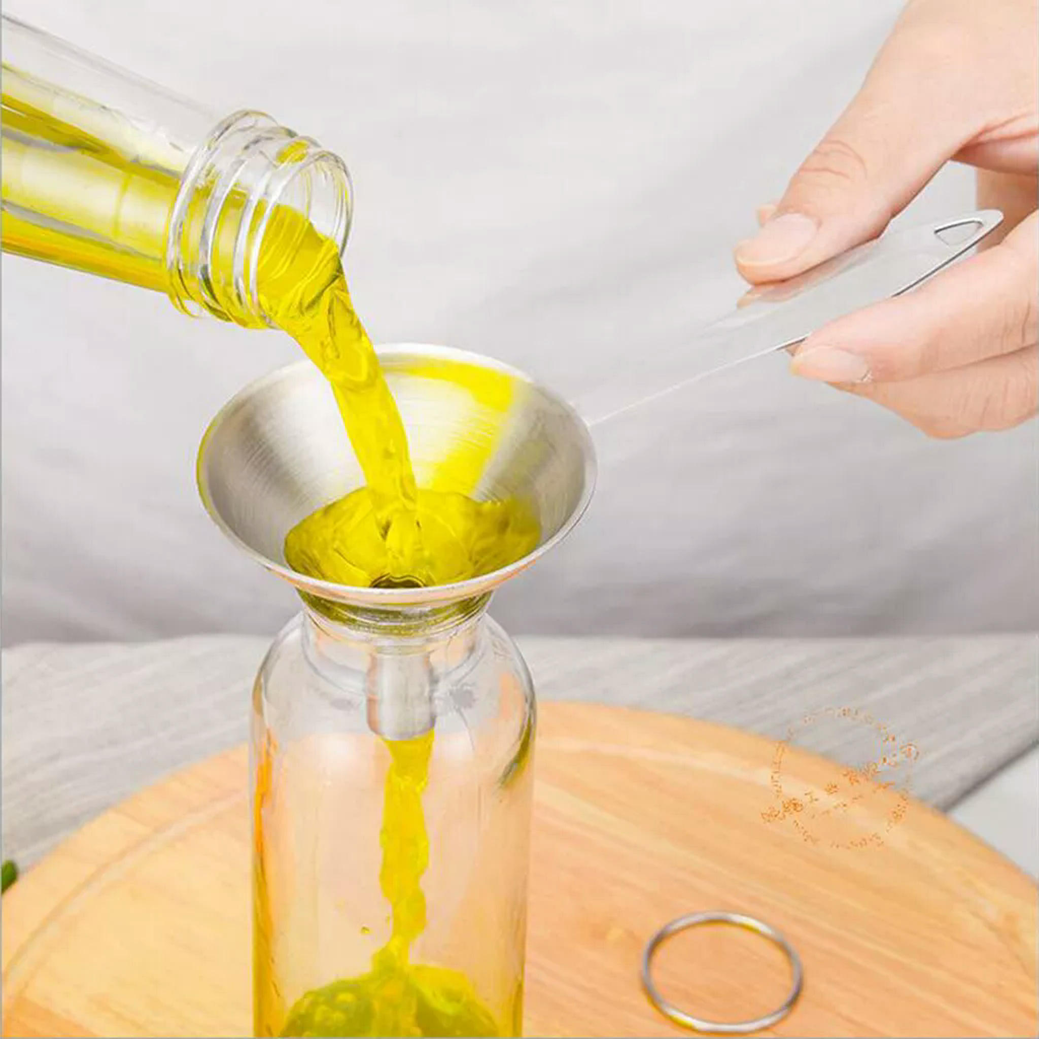 TUMALL Stainless Steel Funnel with Handle for Liquid Fluid Dry