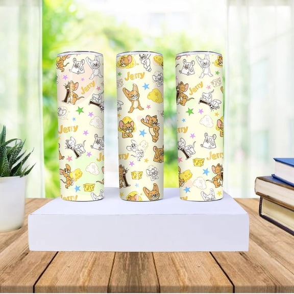 TUMBRO Jerry Tumbler, Stainless Steel Tumbler 40oz, Cute Cartoon Insulated Mug, Fun Coffee Cup, Travel Tumbler Gift Idea, Black - Clear lid