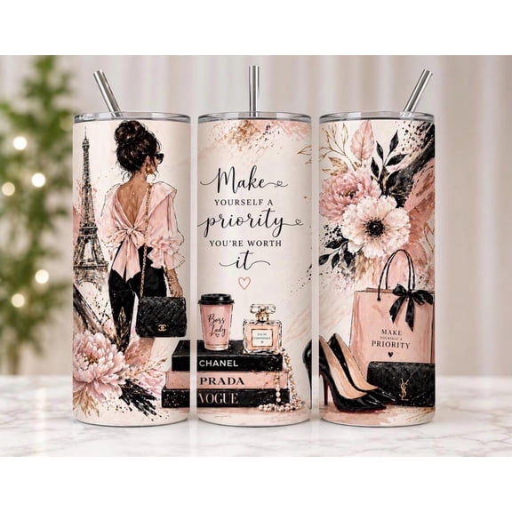 TUMBRO Paris fashion tumbler and inspirational quote 20 onz skinny tumbler, White