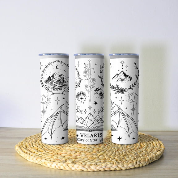 TUMBRO Velaris Tumbler | ACOTAR Fourth Wing Mug | Fantasy Bookish Gift | Book Lover Travel Cup | Celestial Art Coffee Tumbler, White