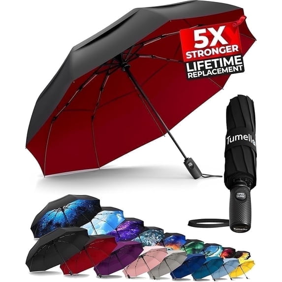 Tumella Travel Umbrella, Windproof up to 70 mph, Auto Open Close, Compact, UPF 50+, Fits Backpack