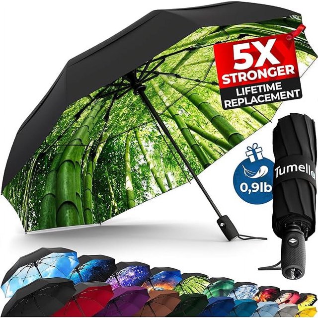 TUMELLA Compact, Superior & Beautiful Travel Umbrella Strong, Light