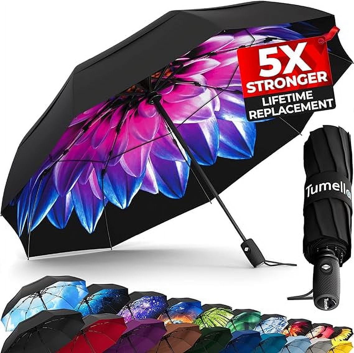 TUMELLA Strongest Windproof Travel Umbrella (Compact, Superior & Beautiful), Small Strong but Light Portable and Automatic Folding Rain Umbrella, Durable Premium Grip, Fits Car & Backpack - Walmart.com TUMELLA Strongest Windproof Travel Umbrella (Compact, Superior & Beautiful), Small Strong but Light Portable and Automatic Folding Rain Umbrella, Durable Premium Grip, Fits Car & Backpack - Walmart.com