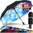 thumbnail image 1 of Tumella Travel Umbrella, Windproof up to 70 mph, Auto Open Close, Compact, UPF 50+, Fits Backpack, 1 of 8
