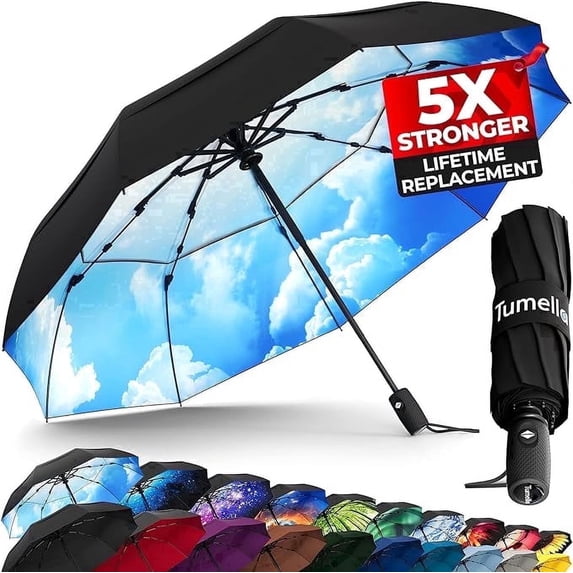 Tumella Travel Umbrella, Windproof up to 70 mph, Auto Open Close, Compact, UPF 50+, Fits Backpack