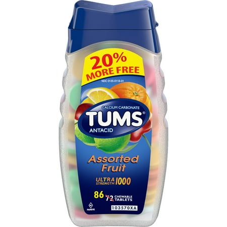 TUMS Antacid Chewable Tablets, Ultra Strength for Heartburn Relief, Assorted Fruit, 86 count