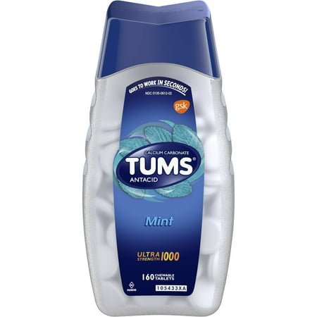 TUMS Antacid Chewable Tablets, Ultra Strength for Heartburn Relief, Peppermint, 160 count