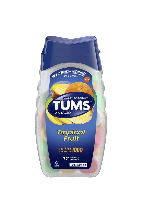 Antacid Chewable Tablets for Heartburn Relief, Ultra Strength, Tropical Fruit, 72 Tablets