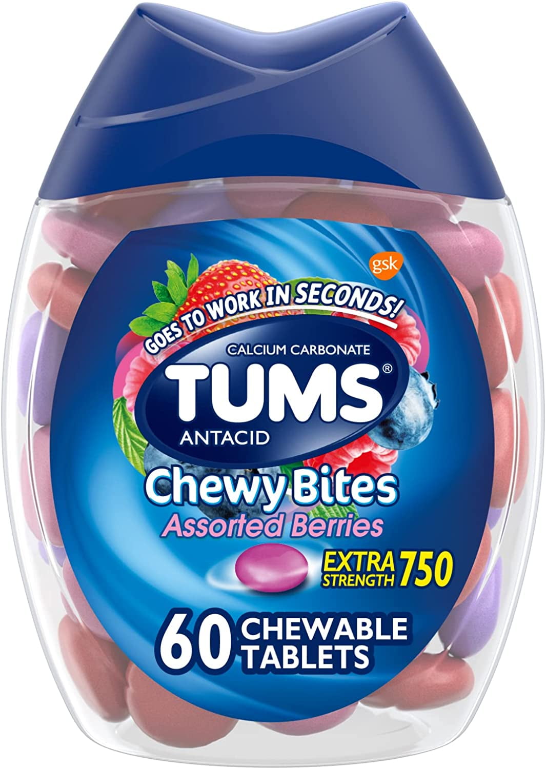 TUMS Chewy Bites Antacid Tablets for Chewable Heartburn Relief and Acid