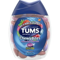 TUMS Chewy Bites Heartburn Relief Chewable Antacid Tablets, Berry, 60 Ct
