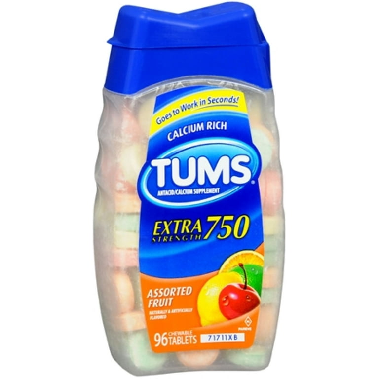 TUMS E-X 750 Tablets Assorted Fruit 96 Tablets (Pack of 4