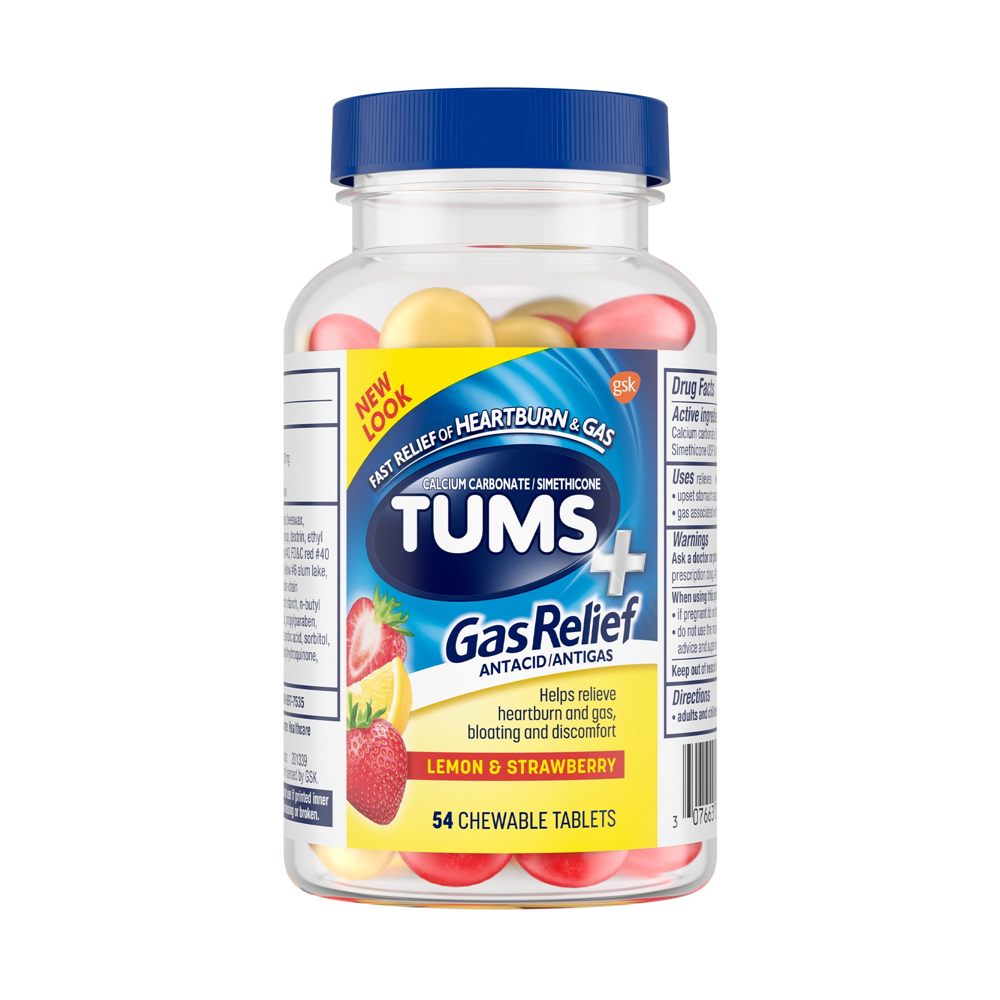 TUMS+ Gas Relief, Chewy Bites Chewable Antacid Tablets, Lemon