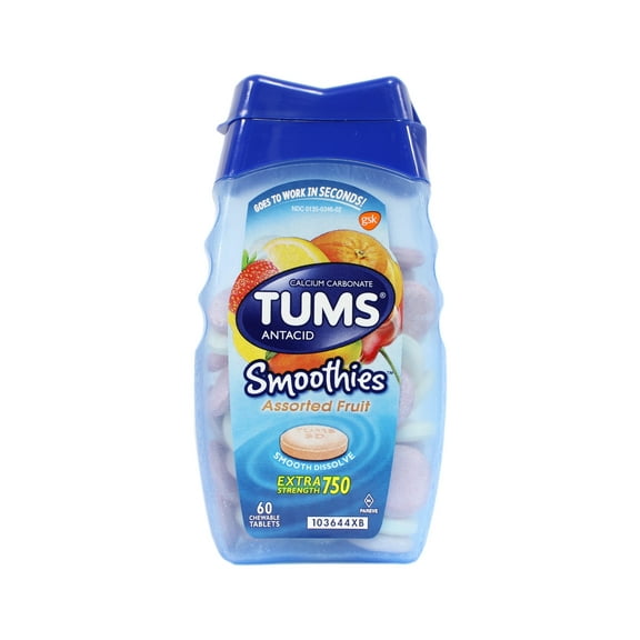 TUMS Smoothies Antacid/Calcium Supplement, Assorted Fruit, 60 Each