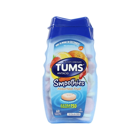 TUMS Smoothies Antacid/Calcium Supplement, Assorted Fruit, 60 Each