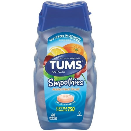 TUMS Smoothies Antacid Chewable Tablets, Assorted Fruit 60 ea (Pack of 4)