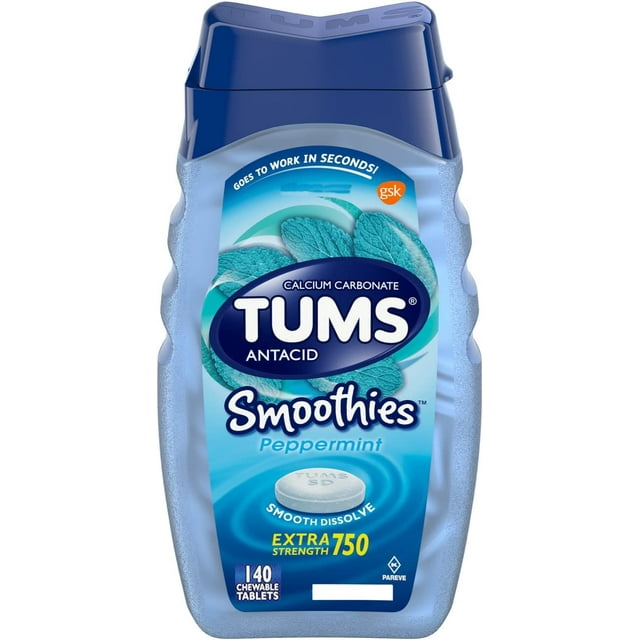 TUMS Smoothies Peppermint Extra Strength Antacid Chewable Tablets for Heartburn, 140 Tablets
