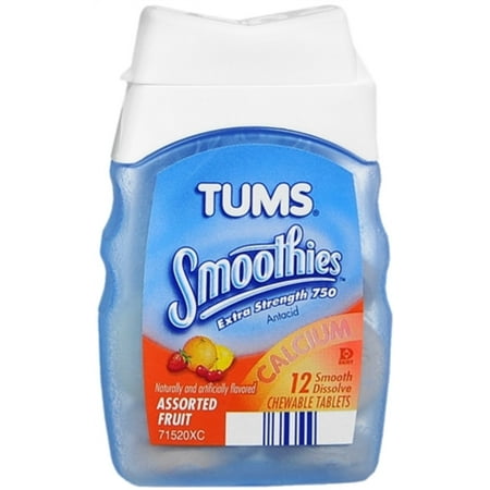 TUMS Smoothies Tablets Assorted Fruit 12 Tablets (Pack of 4)