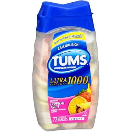 TUMS Ultra 1000 Tablets Assorted Tropical Fruit 72 Tablets (Pack of 2)