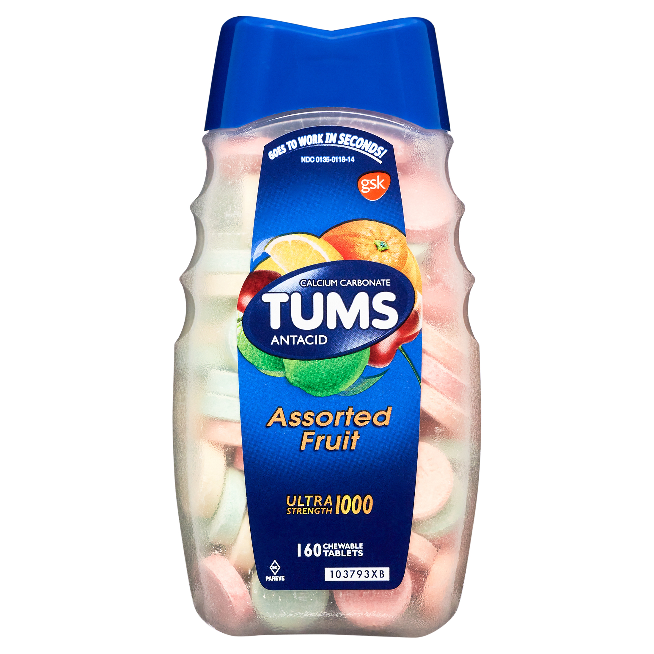 TUMS Ultra Strength Heartburn Relief Chewable Antacid Tablets, Fruit, 160 Count - image 1 of 13