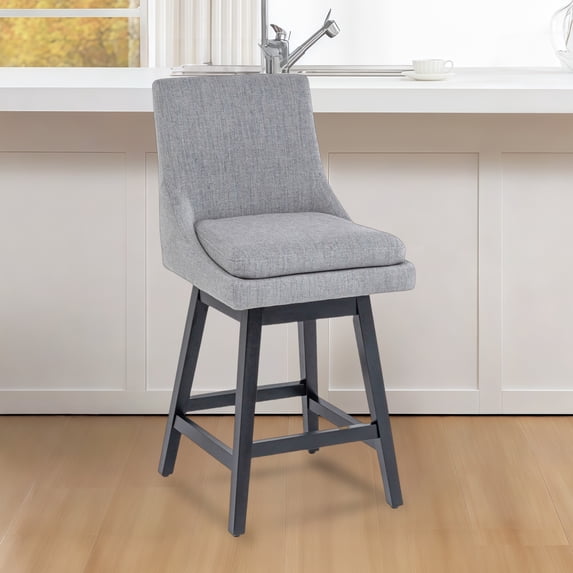 TUNESET Bar Stool, 26 Inch Upholstered Barstools with 14.2" High Back and Footrest, Swivel Counter Height Barstools for Kitchen Island Home Bar Performance Fabric Gray
