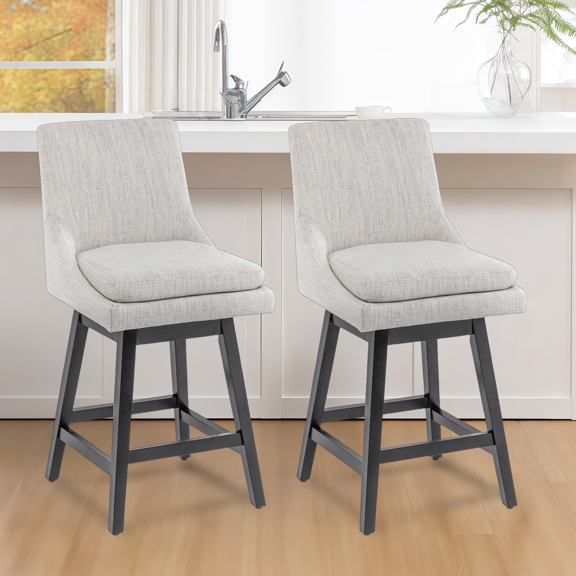 TUNESET Bar Stools Set of 2, 26 Inch Upholstered Barstools with 14.2