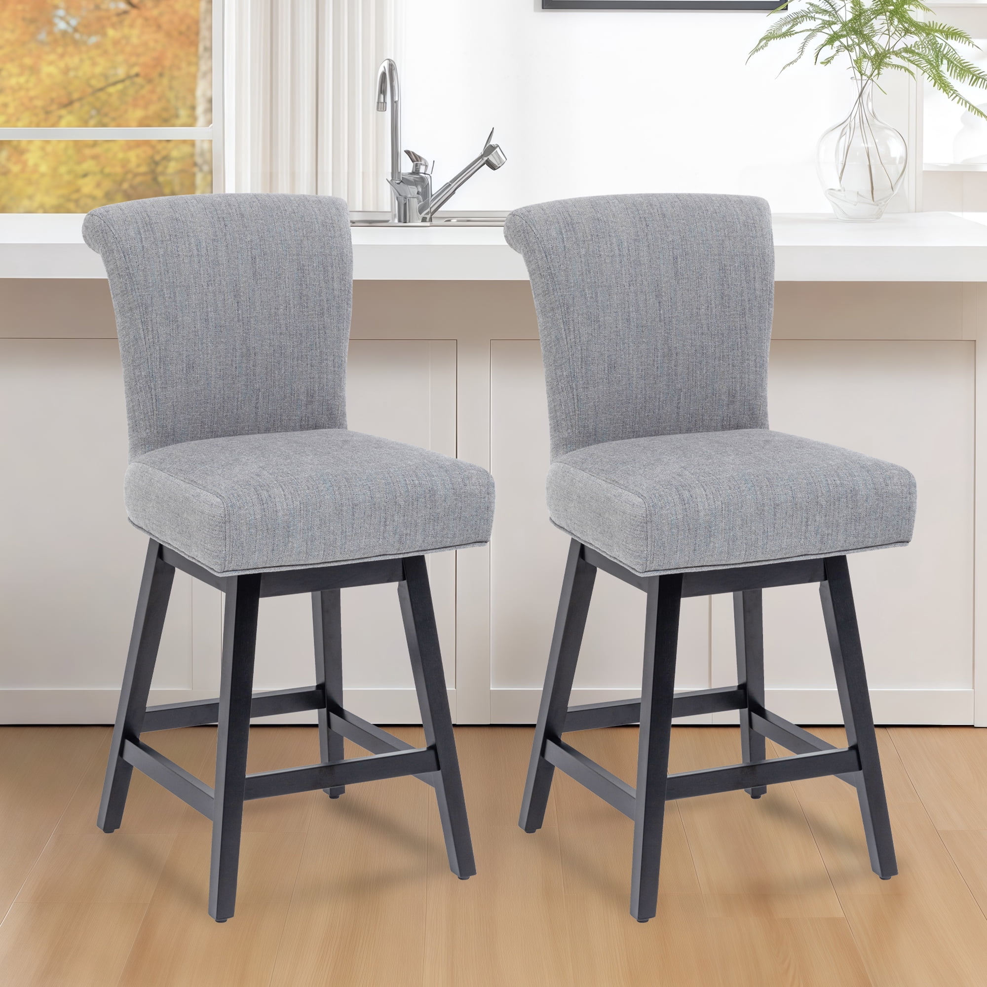 TUNESET Bar Stools Set of 2, 26 Inch Upholstered Barstools with 15.7