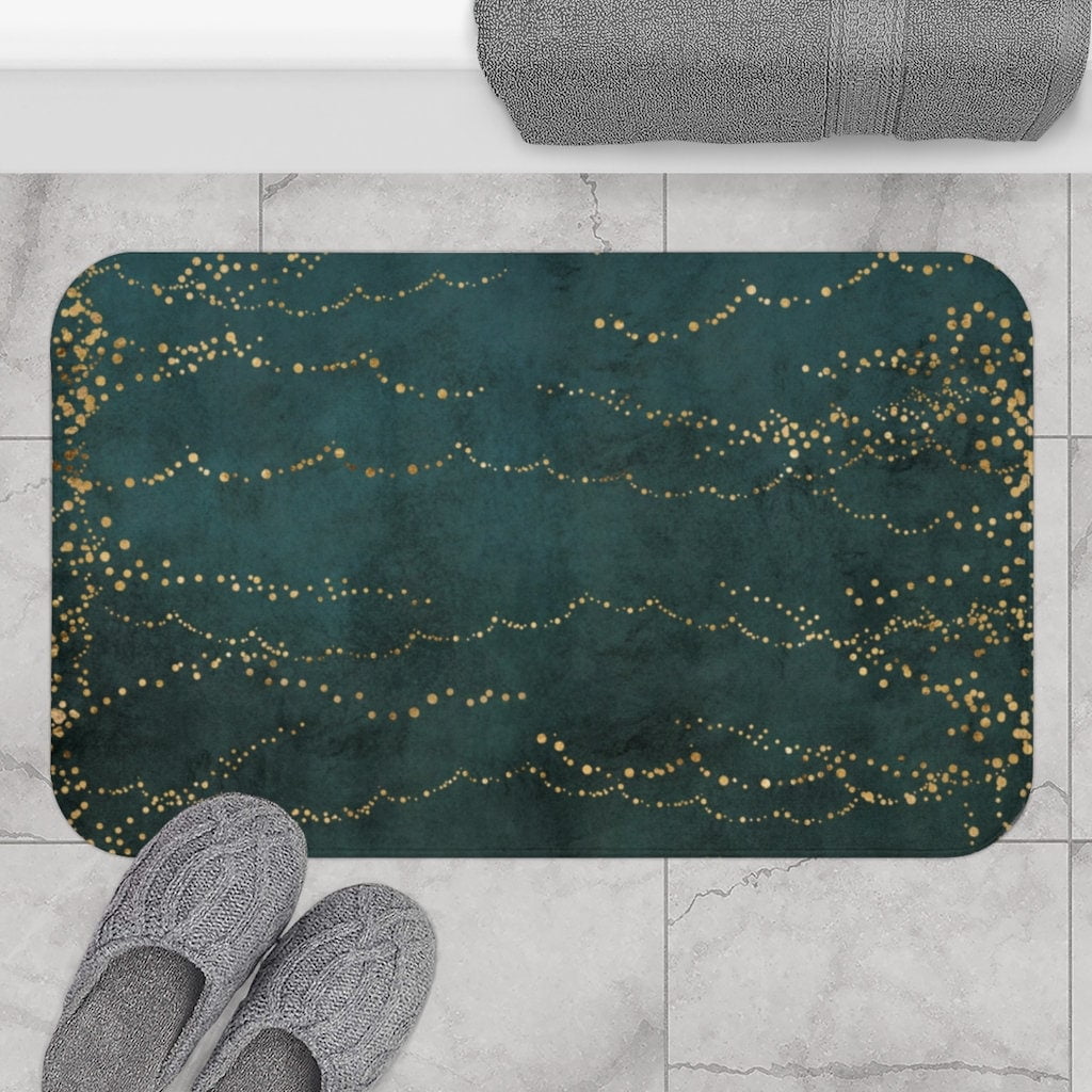 TUNIU Bohemian Bath Mat forest Dark Blue Green Beige Abstract Bath Mat ...