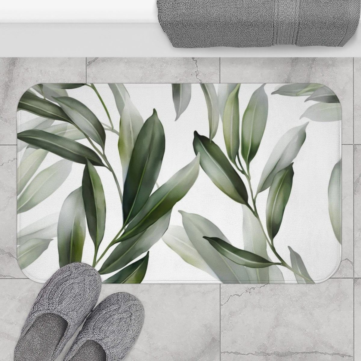 TUNIU Bohemian Bath Mats ，Anemone Eucalyptus，Green Leaves，Botanical