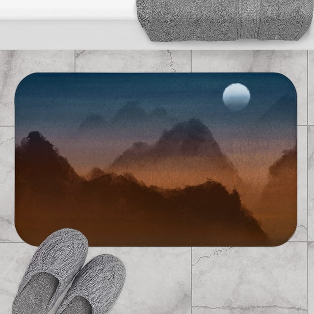 TUNIU Boho Bath Mat and Rug Abstract Landscape Navy Blue Burnt Orange