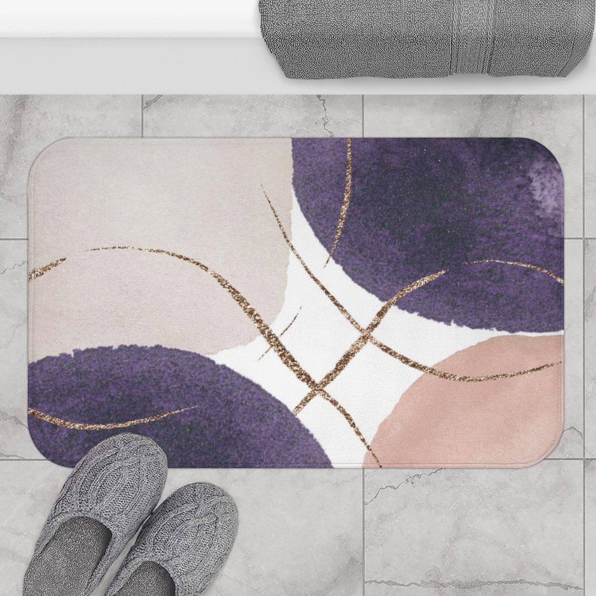 TUNIU Boho Bath Mats，Abstract Lavender Purple，Violet Grey Floor Rug