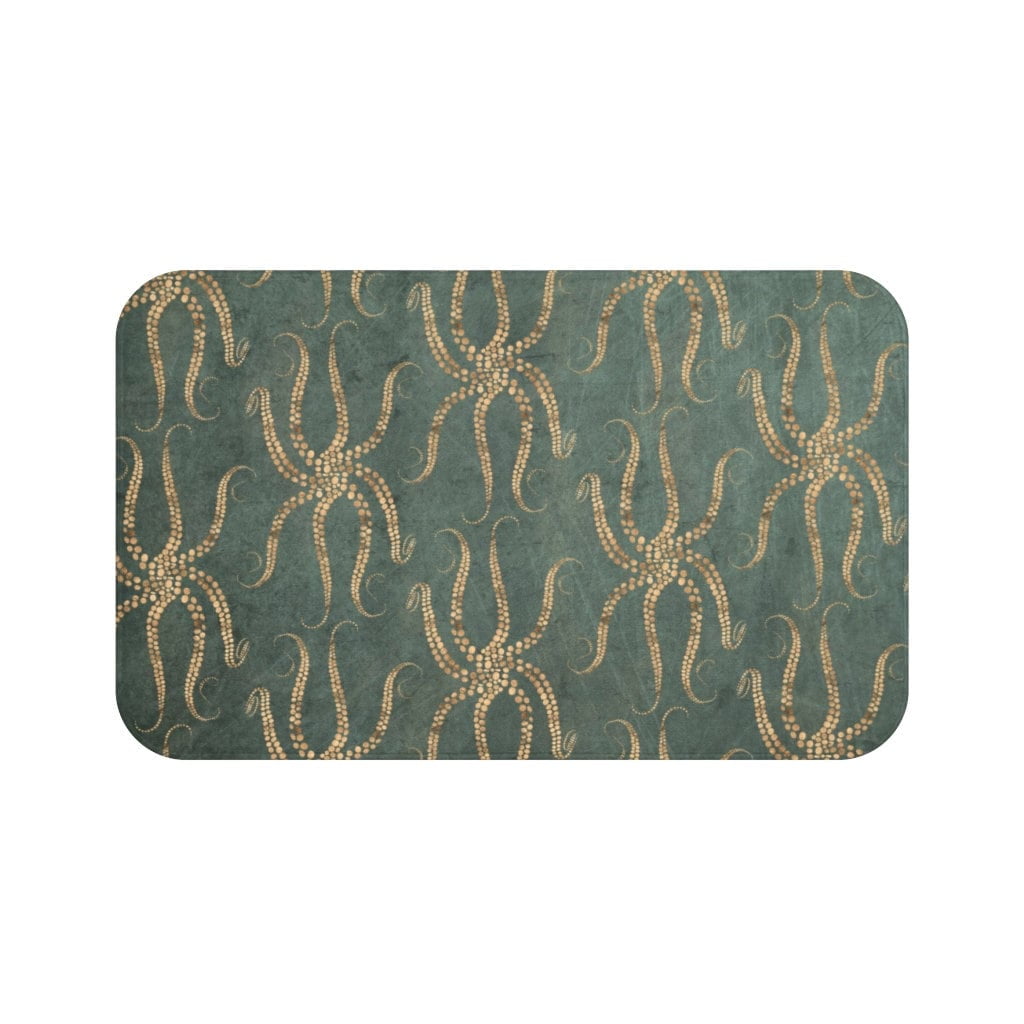 TUNIU Boho Bath Mats and Rugs Emerald Green Teal Beige Octopus Sea Life