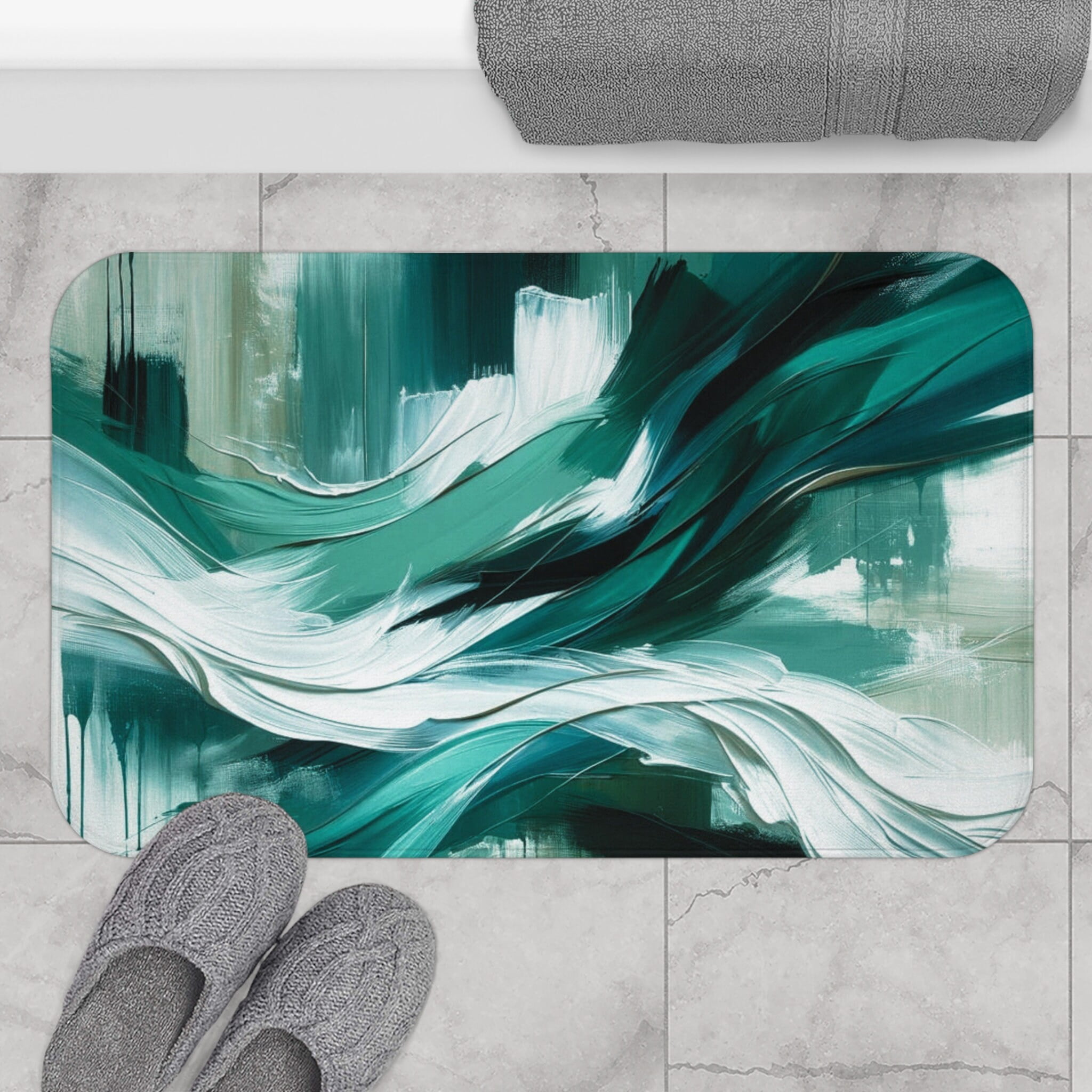 TUNIU Boho Modern Bath Mat Kitchen Mat | Abstract Sage Green Dark ...